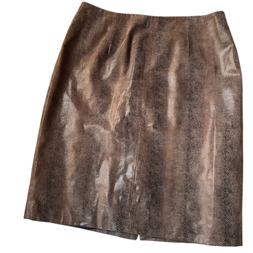 Lord & Taylor Brown Leather Pencil Skirt - Picture 1 of 2